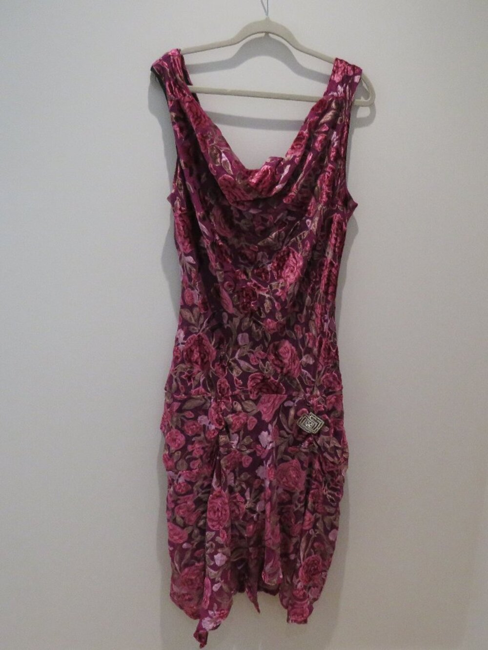 UNIQUE VINTAGE Velvet Burnout Floral Ruched Dress Pink XL Retro Pinup Cocktail - Picture 2 of 15